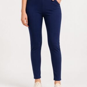Women Navy Blue Lycra Jeggings | 4 Way Stretch Slim Fit Ankle Length Leggings Pant with Pockets