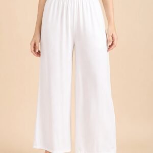 White Rayon Wide-Leg Palazzo for Women